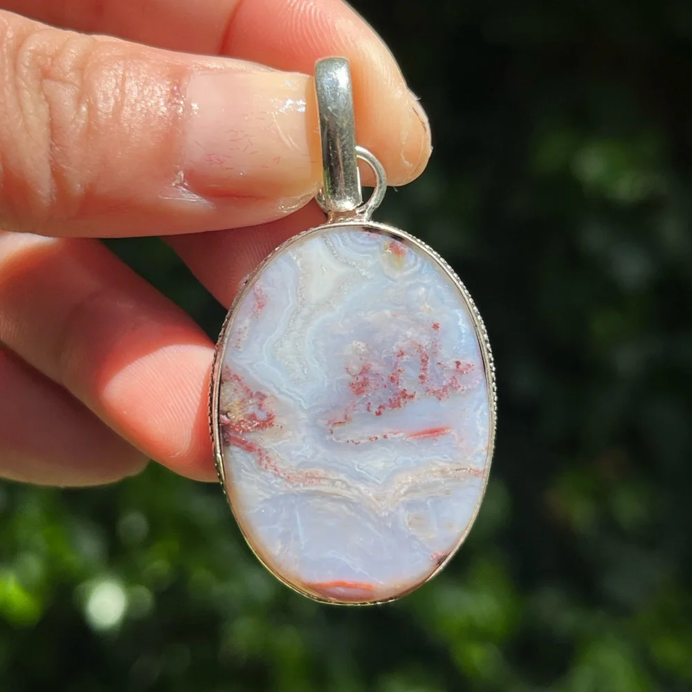 Silver plated red moss agate‎ pendant